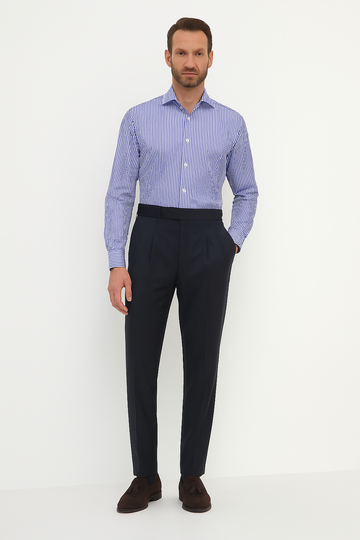 White & Royal Blue Poplin Pinstripe Balanced Bamboo Lyocell Performance