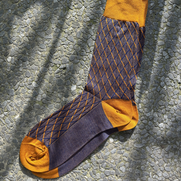 Cognac Crosshatch – Navy & Saffron Men Mid-Calf Socks