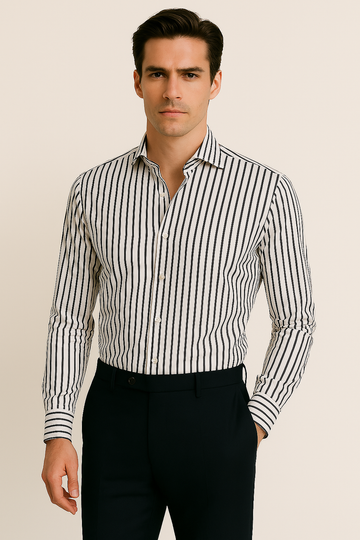 White & Black Dobby Wide Stripe Balanced Bamboo Lyocell Performance