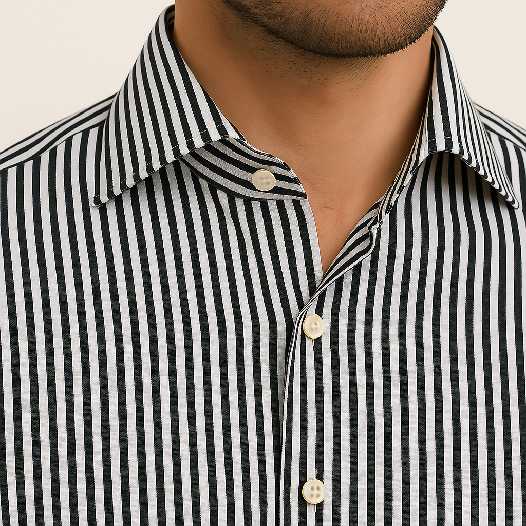 Black & White Stripe Dobby Bamboo Lyocell Cotton Signature